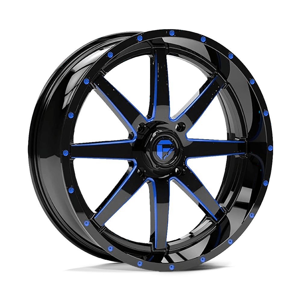 FUEL D651 MAVERICK UTV 20x7 4x137 13 GLOSS BLACK MILLED WITH BLUE TINT