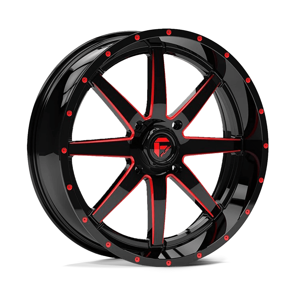FUEL D650 MAVERICK UTV 20x7 4x156 13 GLOSS BLACK MILLED WITH RED TINT